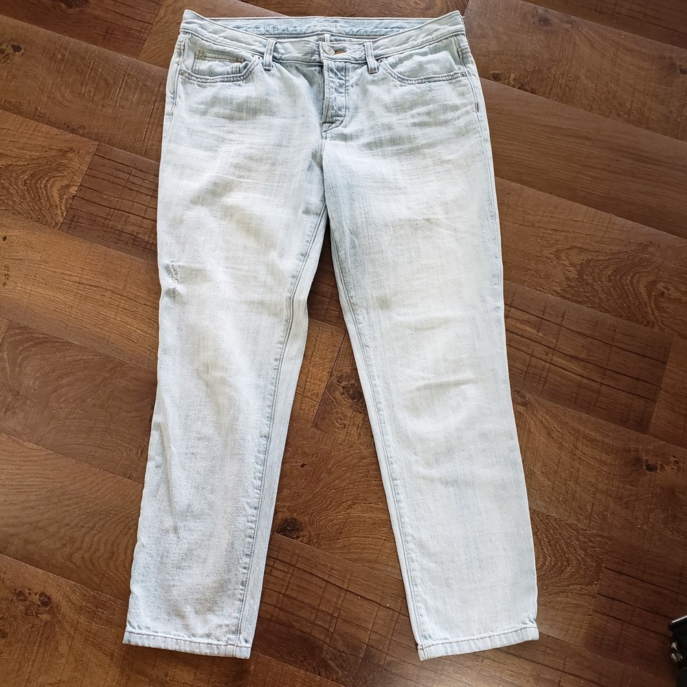 Loft Boyfriend 8 Lightwash Distressed Women Jeans  Button Fly Straight 35 Waist